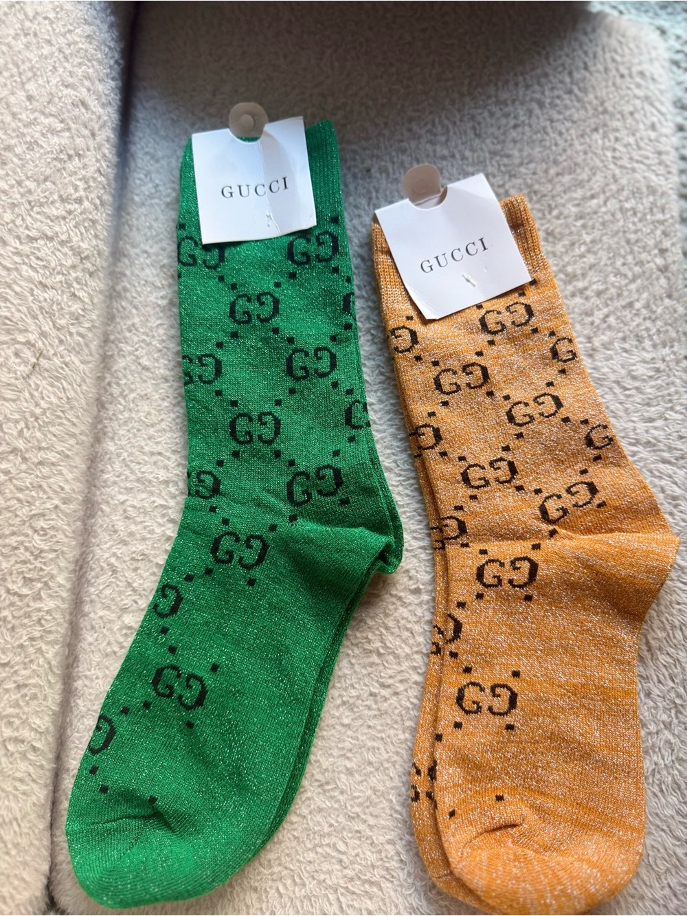 Gucci Green and Gold GG Logo Crew Socks Pair